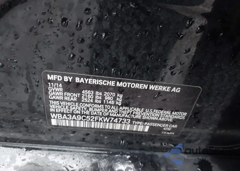 2015 BMW 335I z USA, uszkodzony, nr VIN WBA3A9C52FKW74733